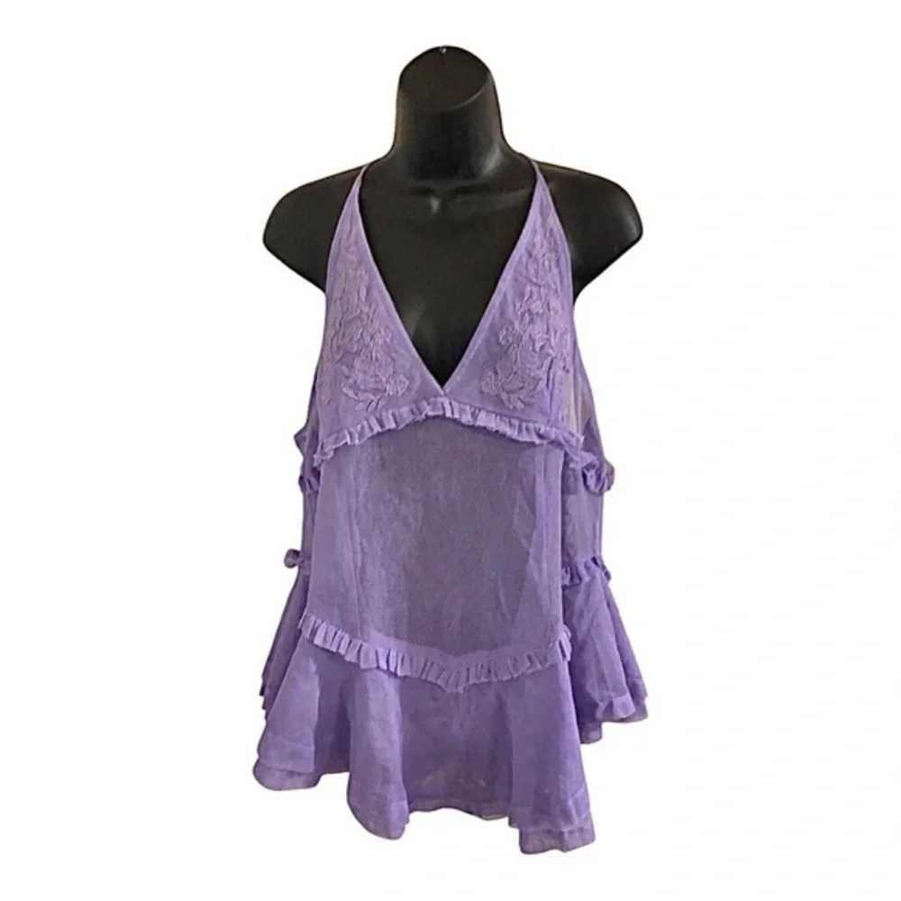 Free People intimately free purple lace mesh embroidered halter dress size Small - Picture 1 of 15
